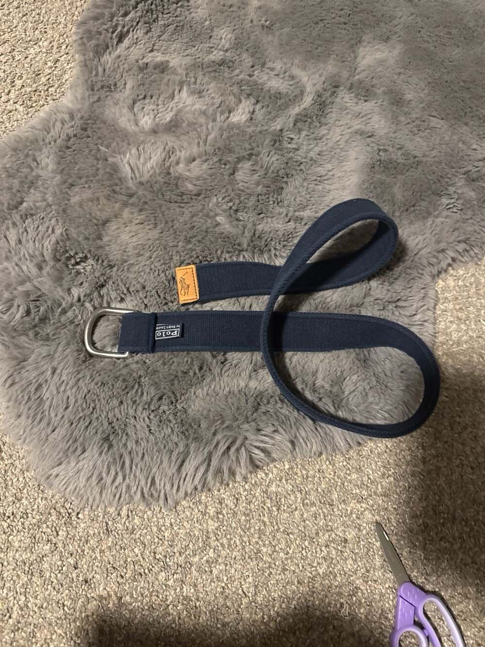 Polo Ralph Lauren Navy Blue Canvas D-Ring Web Belt with Leather Pony Patch